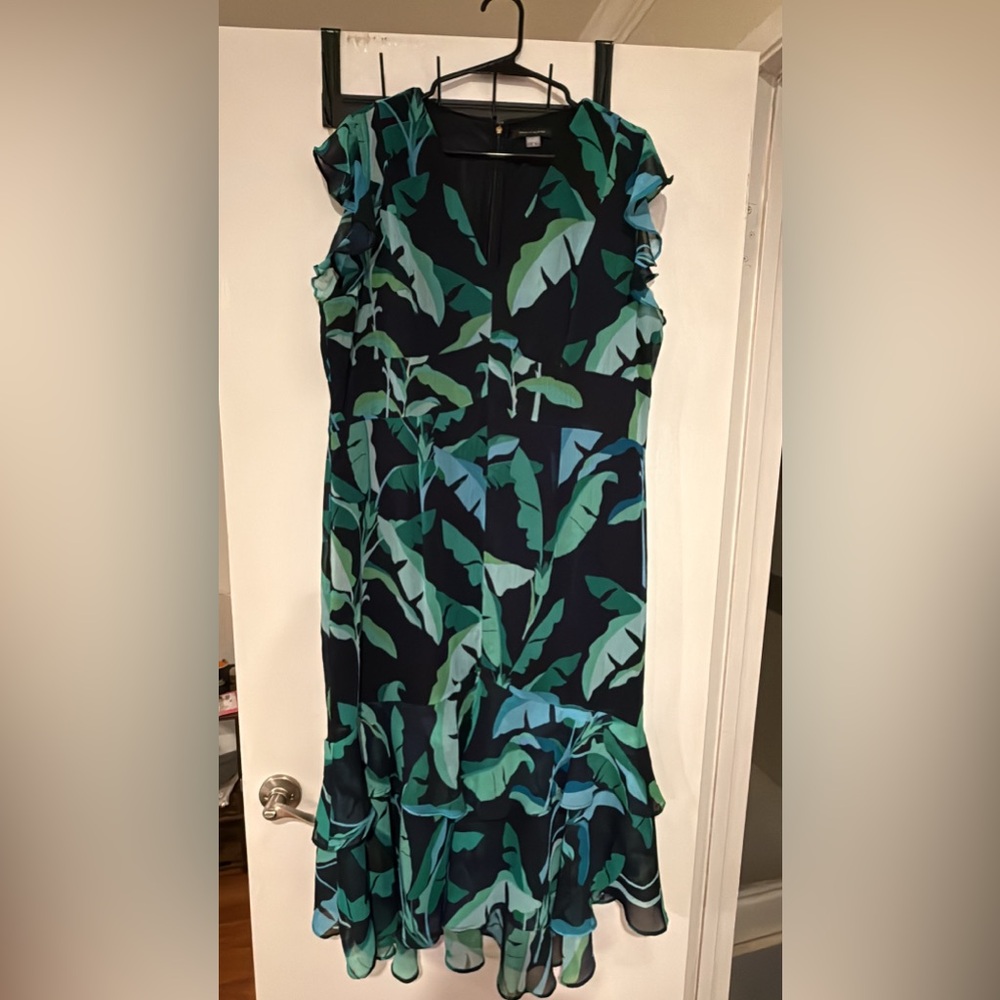 Tommy Hilfiger Black and Green Leaf Dress